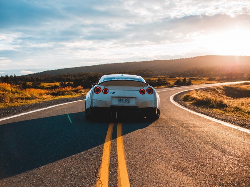 Nissan Gt-r Nissan Car Sportscar Rear View Road Background