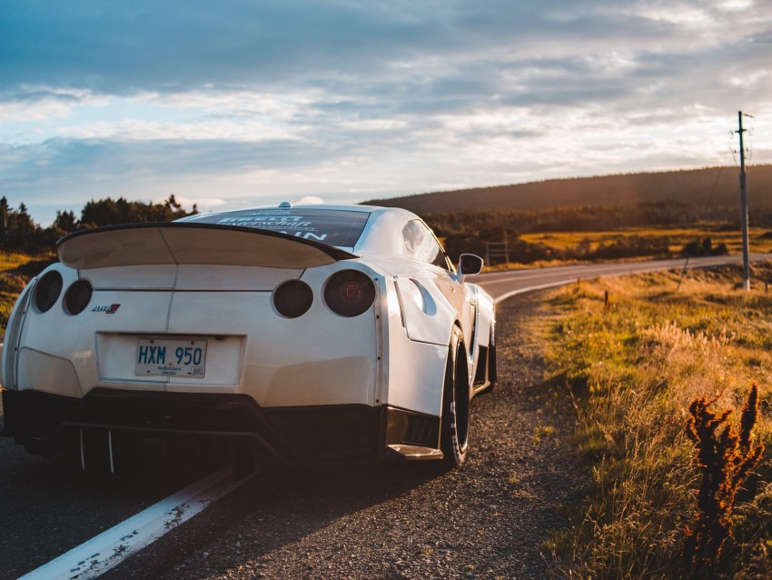 nissan gt-r, nissan, sportscar, car, white, rear view