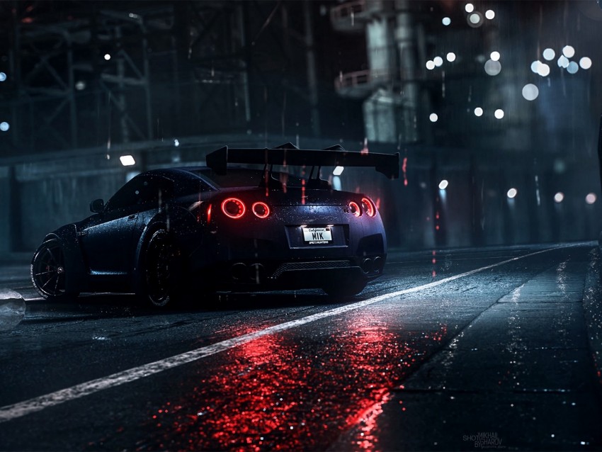 nissan gt-r, nissan, sportscar, supercar, night, asphalt, wet