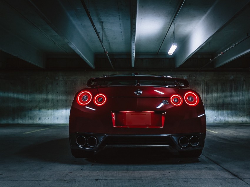 nissan gtr, nissan, headlights, rear view, dark