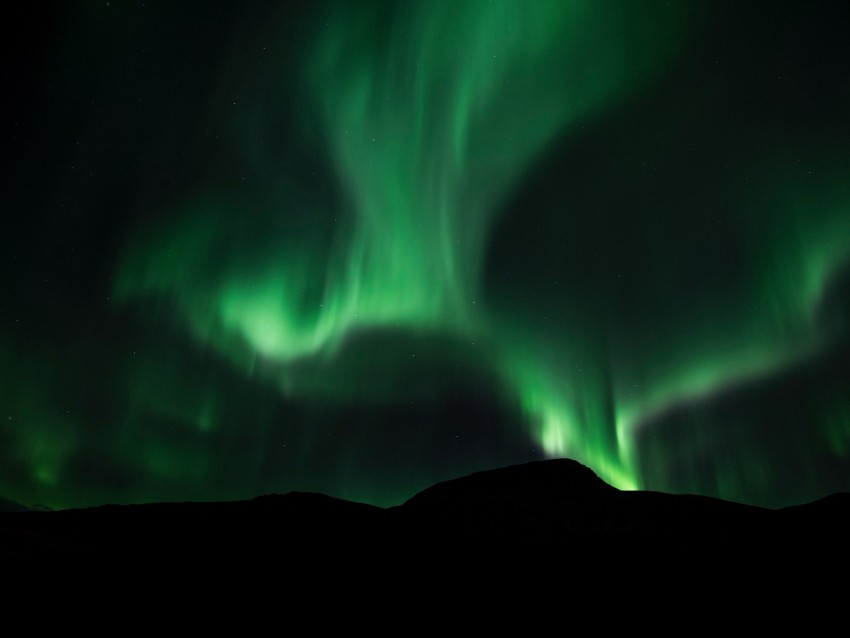 northern lights, aurora, mountain, night, sky, green