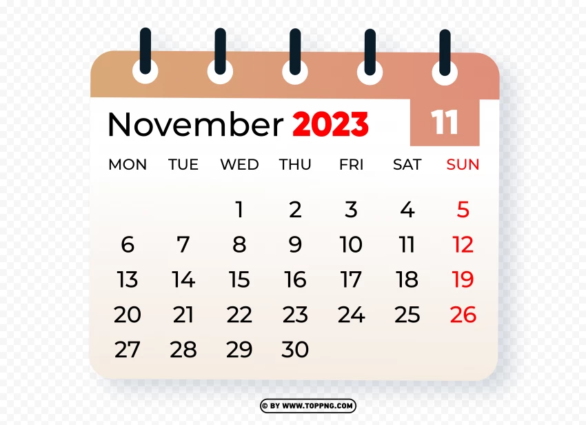 November 2023 Graphic Calendar Image PNG Transparent Background