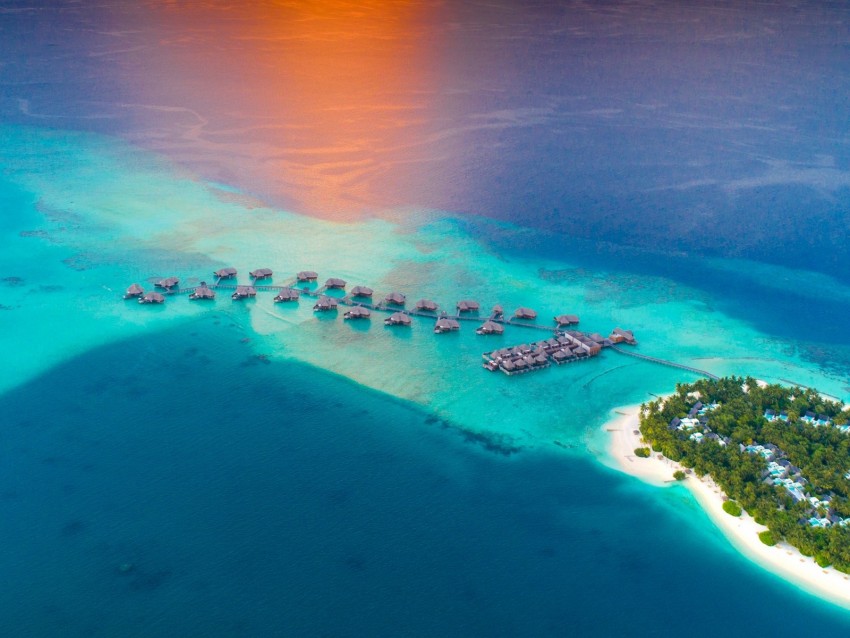 Ocean Aerial View Bungalow Island Beach Horizon Background