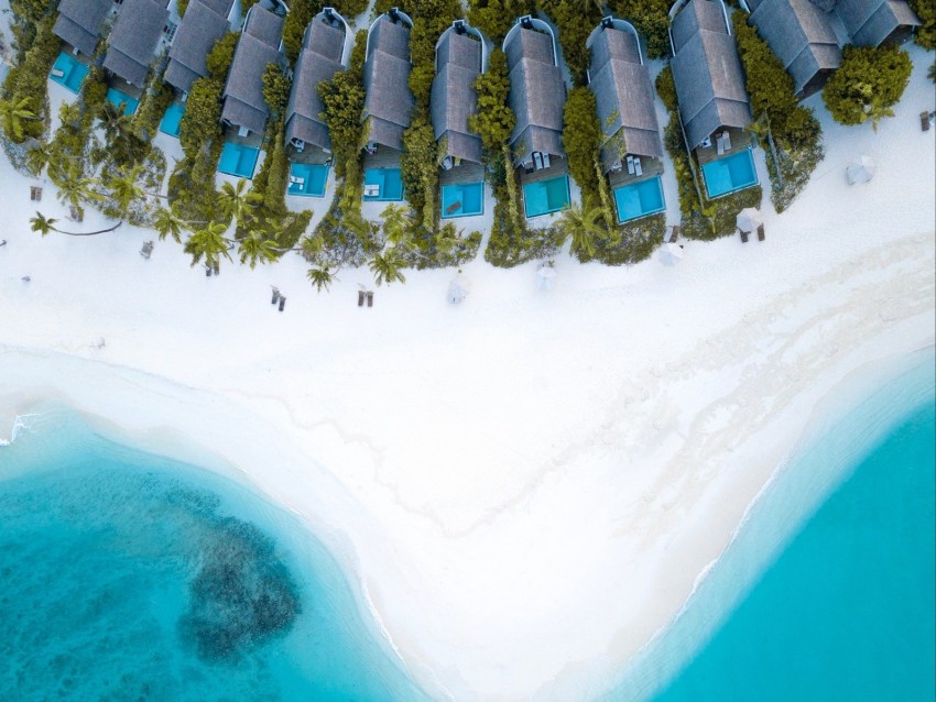 Ocean Aerial View Coast Maldives Sand Beach Paradise Background