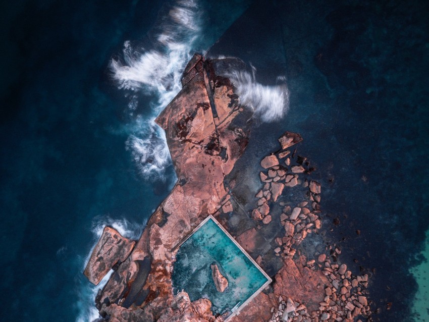 Ocean Aerial View Rocks Stones Background