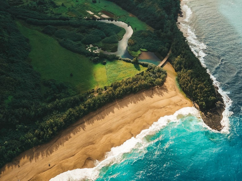 Ocean Beach Aerial View Kauai Hawaii Background