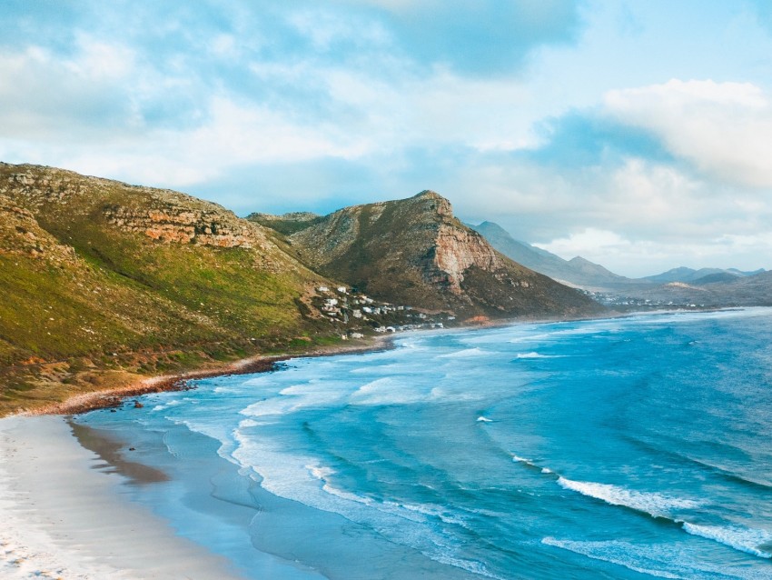 ocean, beach, sand, mountains, surf