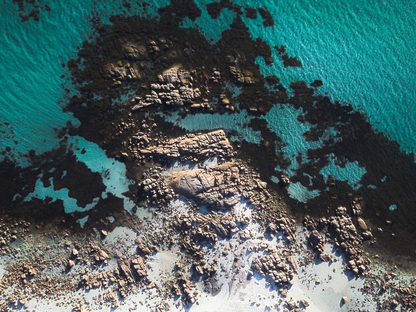 ocean, coast, aerial view, stones, water