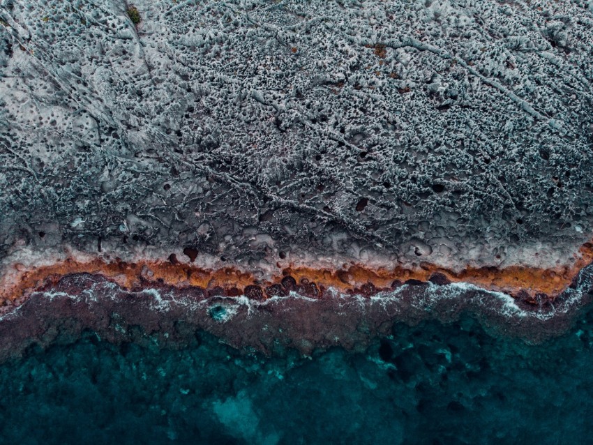 ocean, coast, aerial view, water, stones, surface, ribbed