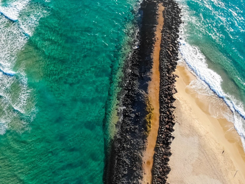 Ocean Island Aerial View Pebbles Surf Background