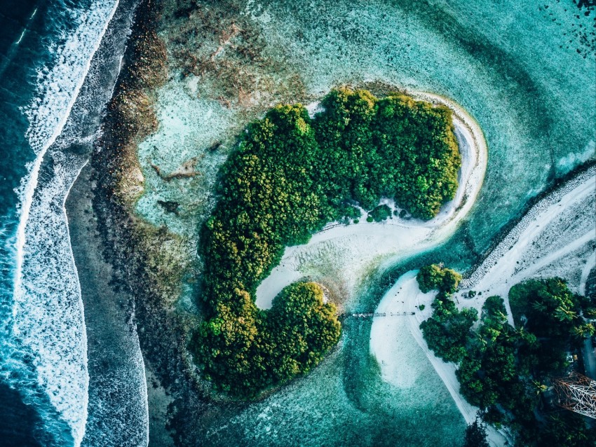 ocean, islands, aerial view, trees, water