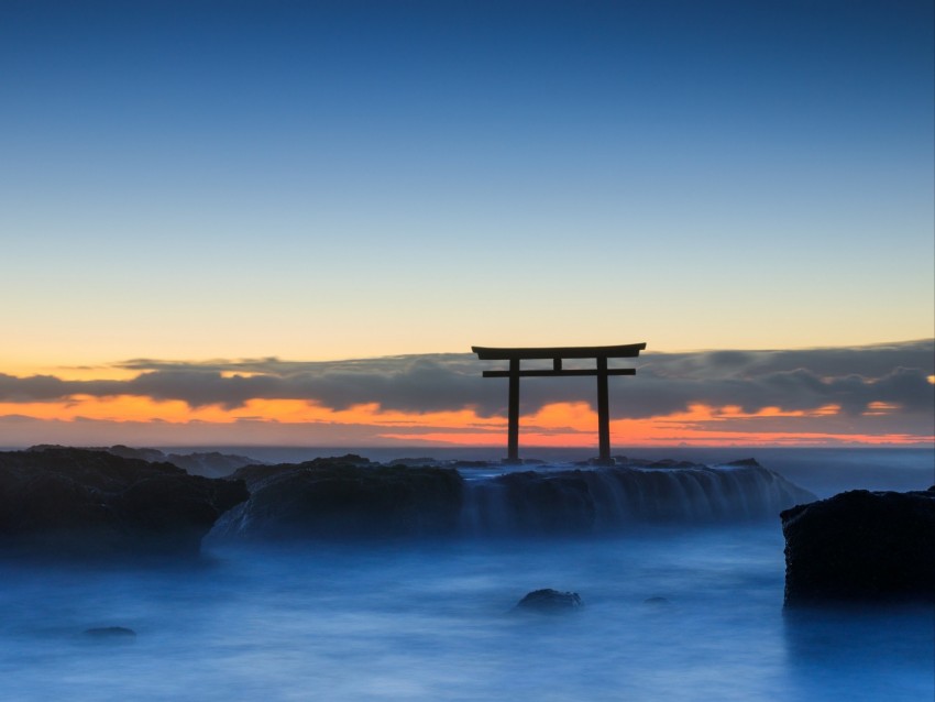 ocean, rocks, fog, stones, dawn, landscape