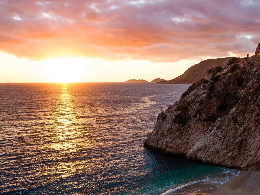 ocean, rocks, sunset, coast, sea