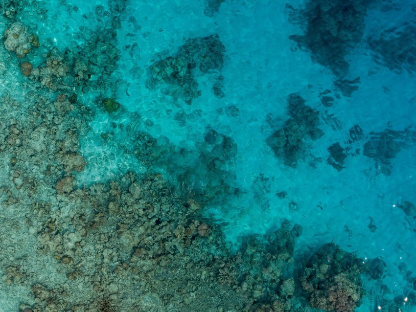 ocean, sea, top view, water, ripples, stones