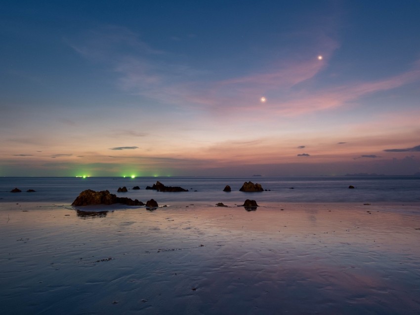 Ocean Sunset Coast Horizon Thailand Background