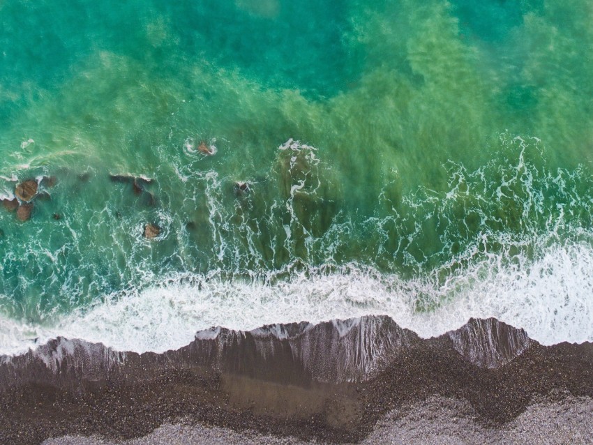 ocean, surf, aerial view, shore, wave, water