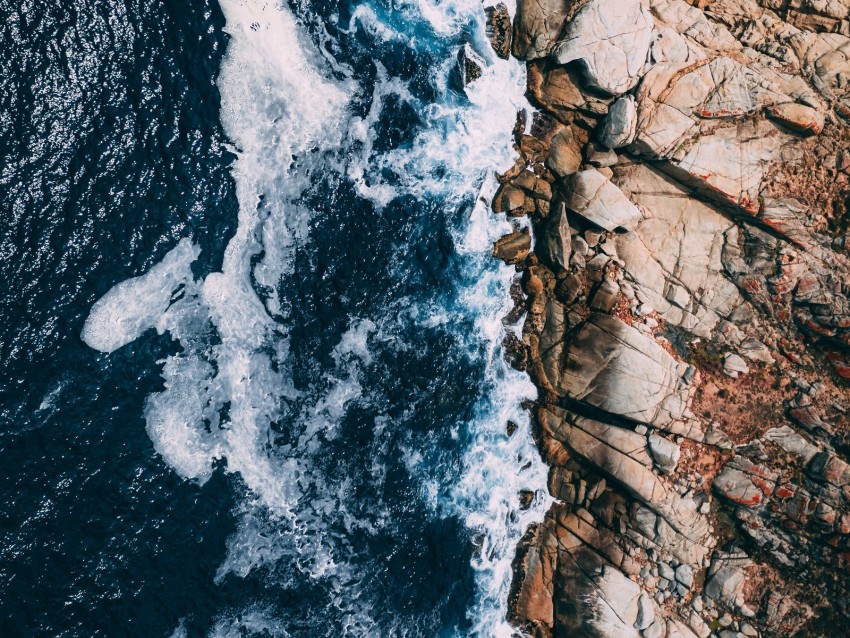 ocean, waves, aerial view, stones, surf, foam