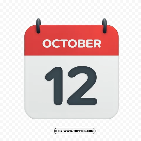 October 12th Date Vector Calendar Icon In Hd PNG Transparent Background