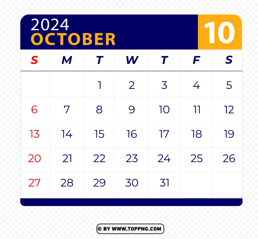 October 2024 Calendar Vector Page With Hd PNG Transparent Background