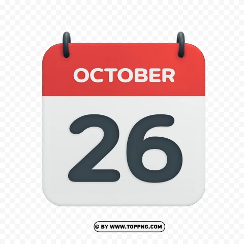 October 26th Hd Vector Calendar Date Icon PNG Transparent Background