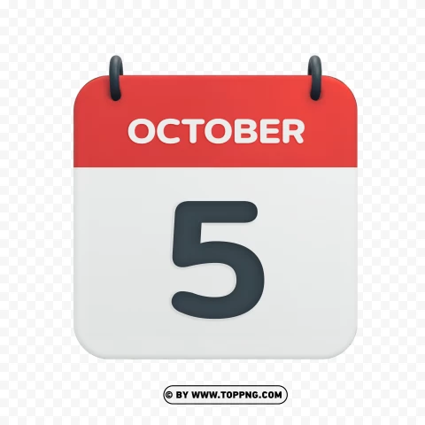 October 5th Hd Vector Calendar Date Icon PNG Transparent Background