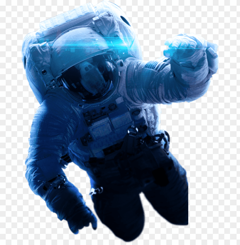 Astronaut floating in space with a glowing digital interface PNG