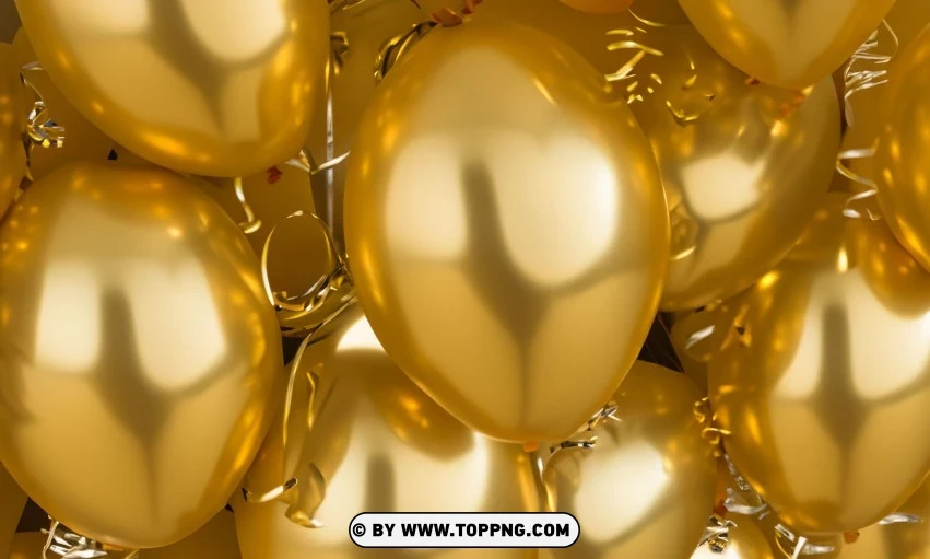 Festive golden balloons, Confetti celebration backdrop, Blurred bokeh party background, Golden inflatable balloons decor, Festive event ambiance, Confetti-filled background, Luxury party scene