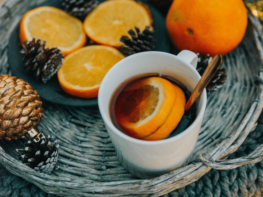 oranges, mug, comfort, new year, christmas