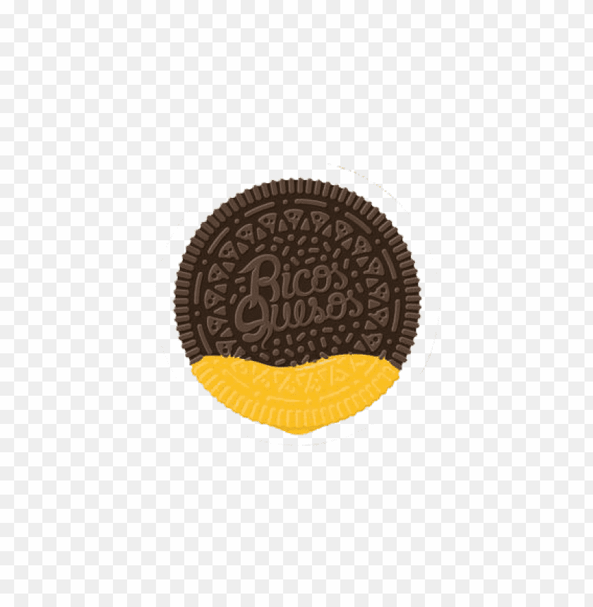 Richly decorated chocolate cookie with cheese filling and text PNG