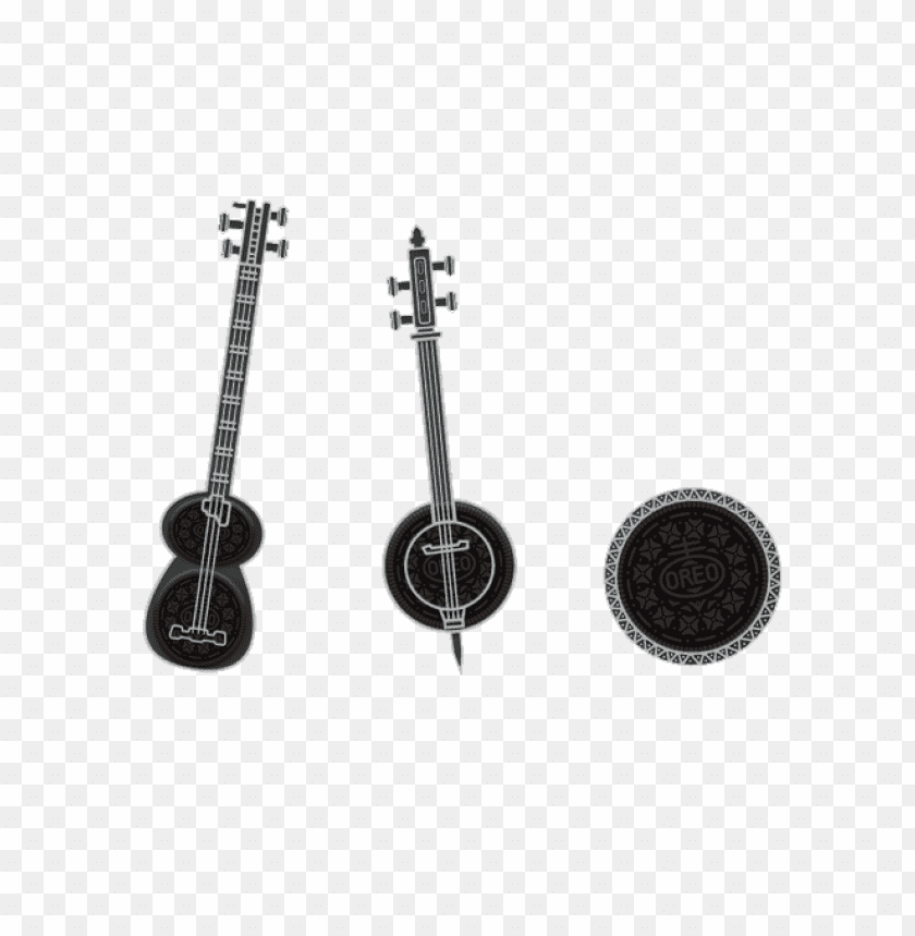 Illustration of musical instruments and a circular design on a transparent background PNG