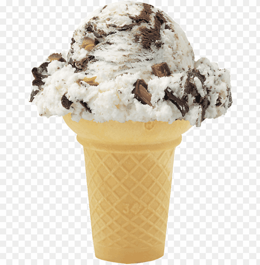 Delicious chocolate chip ice cream in a cone PNG