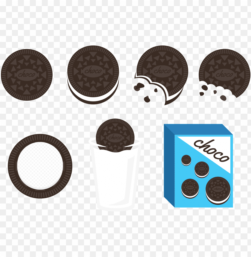 Illustration of chocolate biscuits with a pack and cookies in a glass PNG