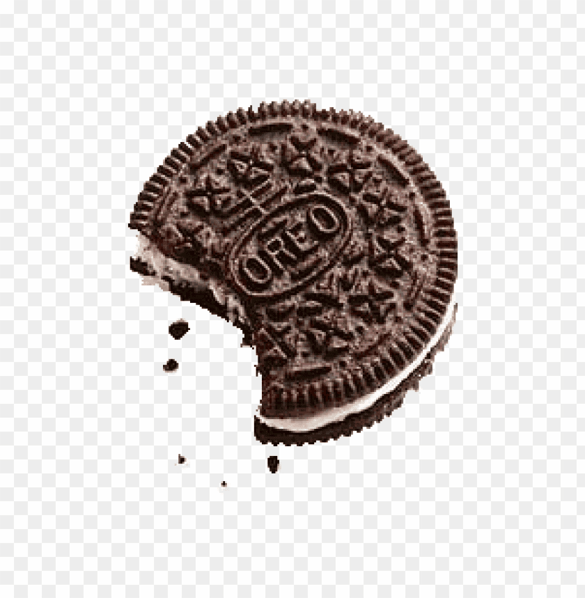 Half-eaten Oreo cookie with chocolate and cream filli PNG