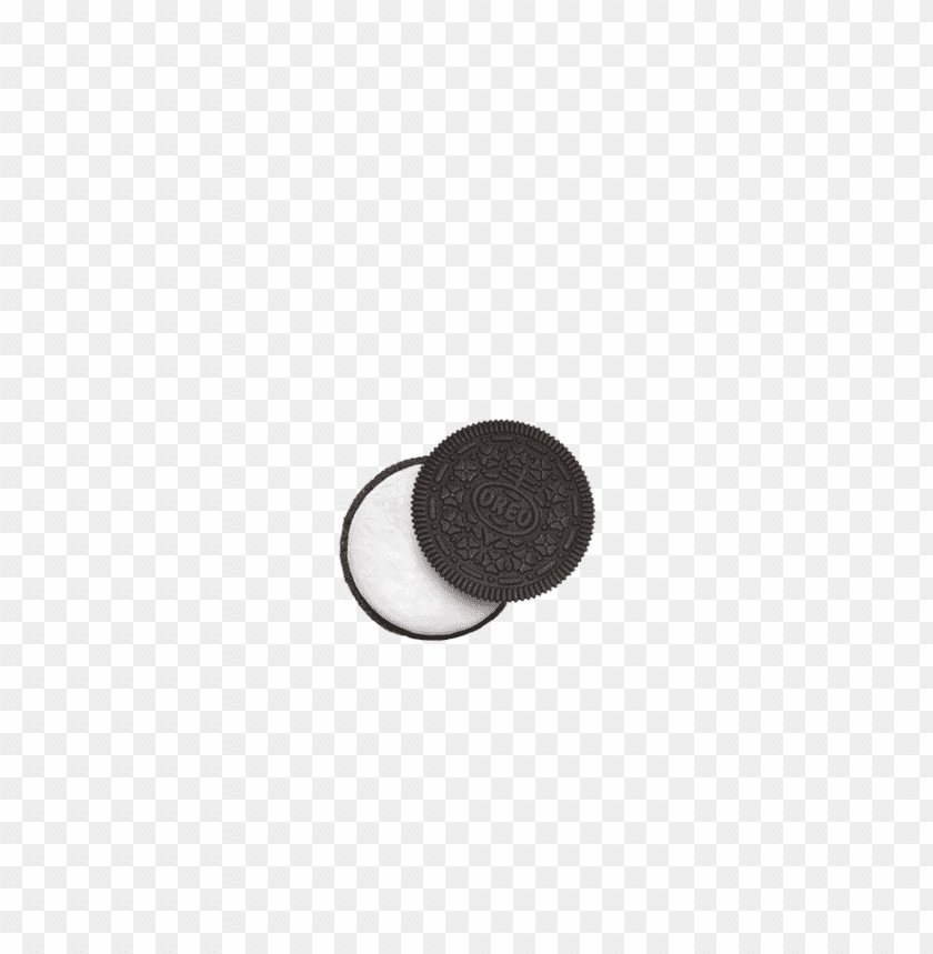 A top view of an Oreo cookie with cream filling on a transparent background PNG