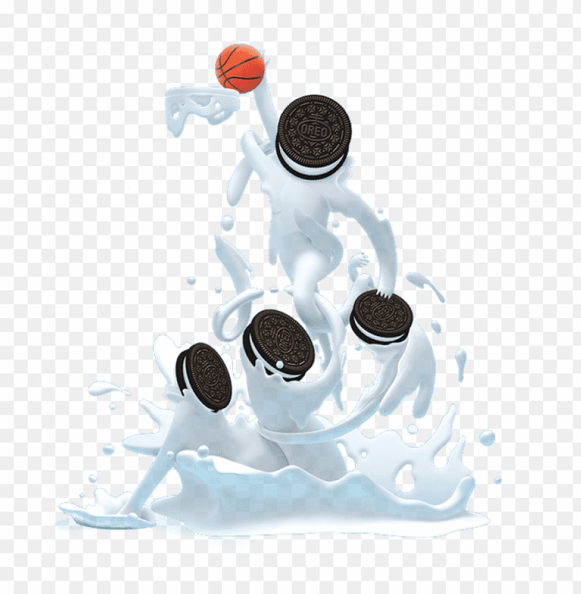 Basketball splash with Oreos and milk, showcasing fun and energy PNG