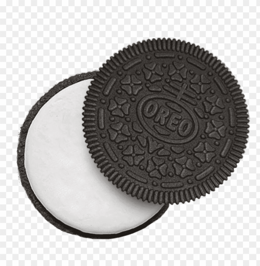 Two Oreo cookies stacked, showing chocolate exterior and cream filli PNG