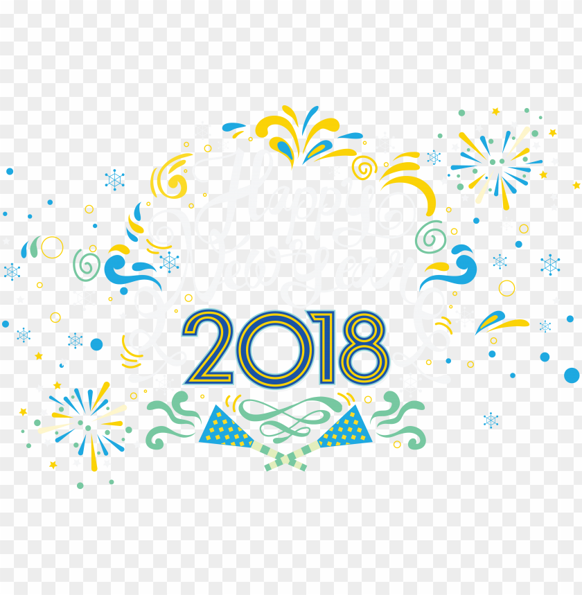 Colorful illustration of Happy New Year 2018 with festive decorations PNG