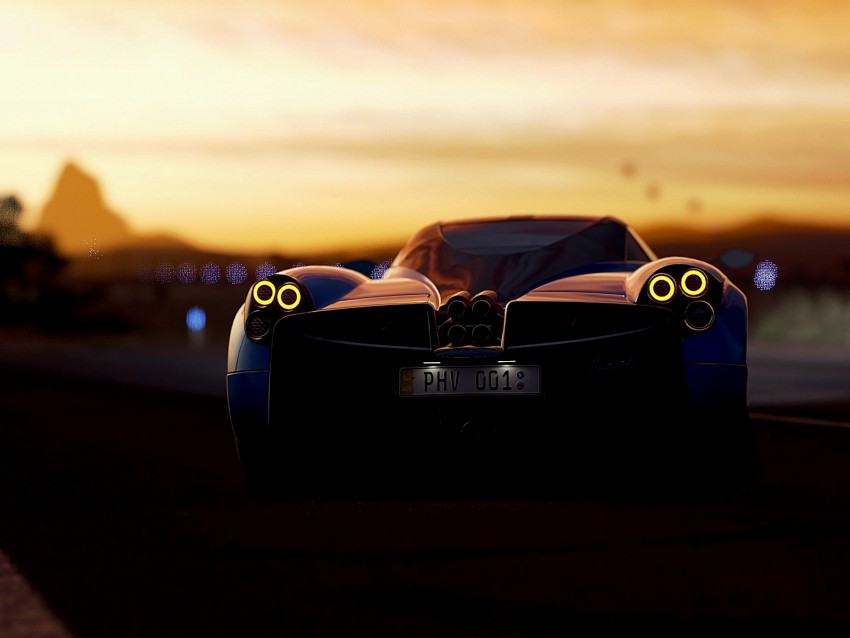 Pagani Huayra Pagani Sports Car Rear View Racing Background