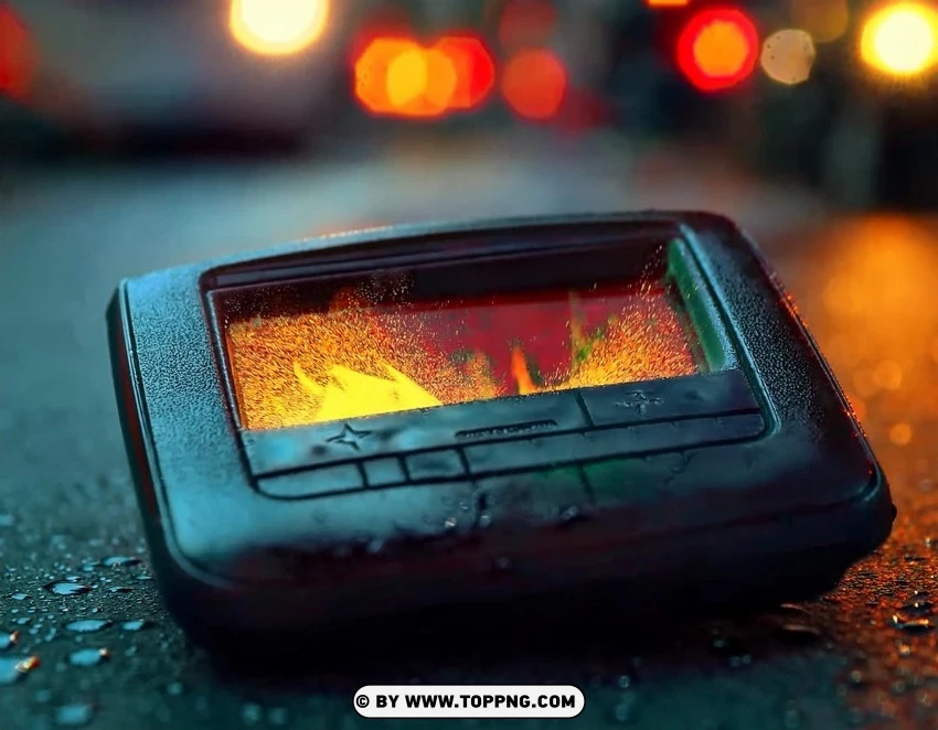 burning pager, pager explosion, fire on pager, damaged pager, pager on fire