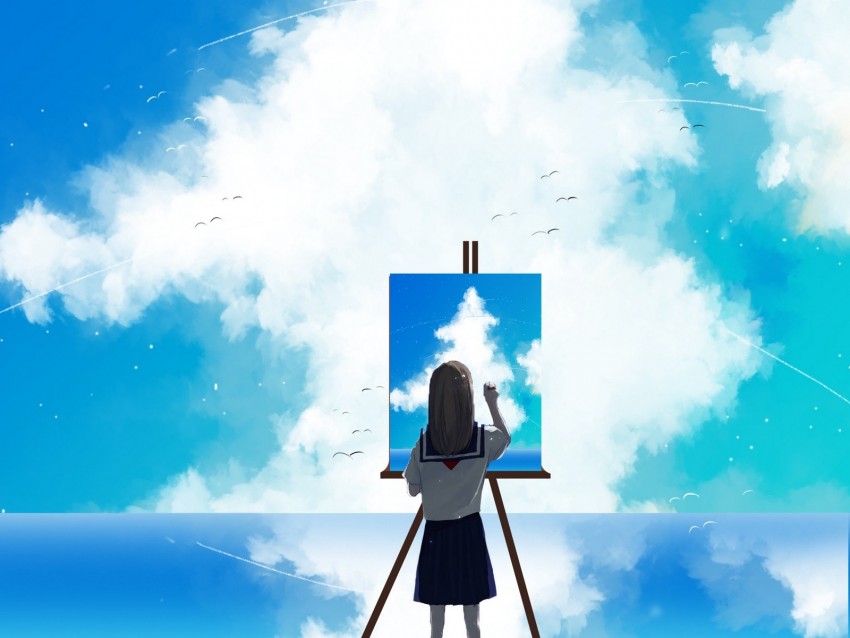 painter, sky, clouds, art, canvas, paint