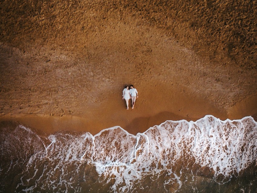 Pair Beach Aerial View Sea Wave Background