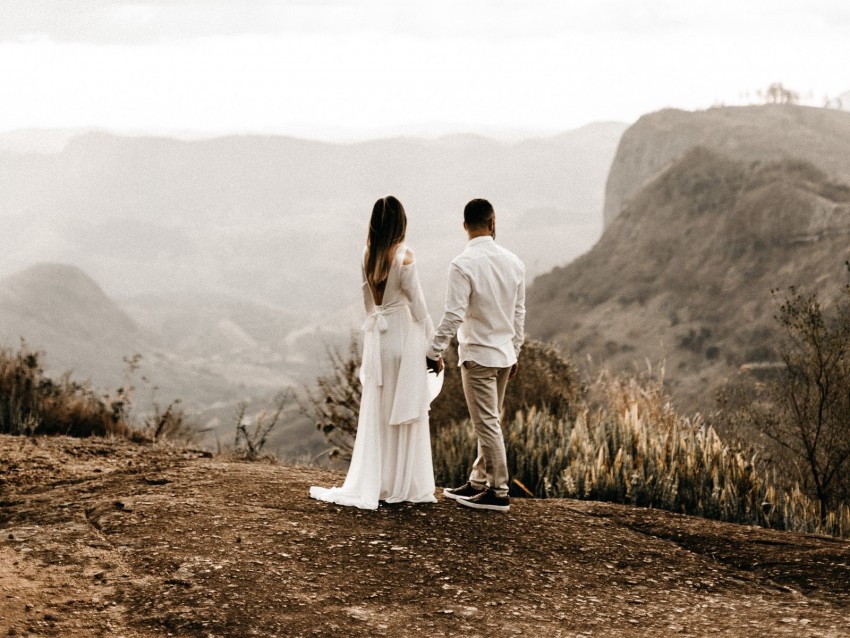 Pair Love Romance Wedding Mountains Background