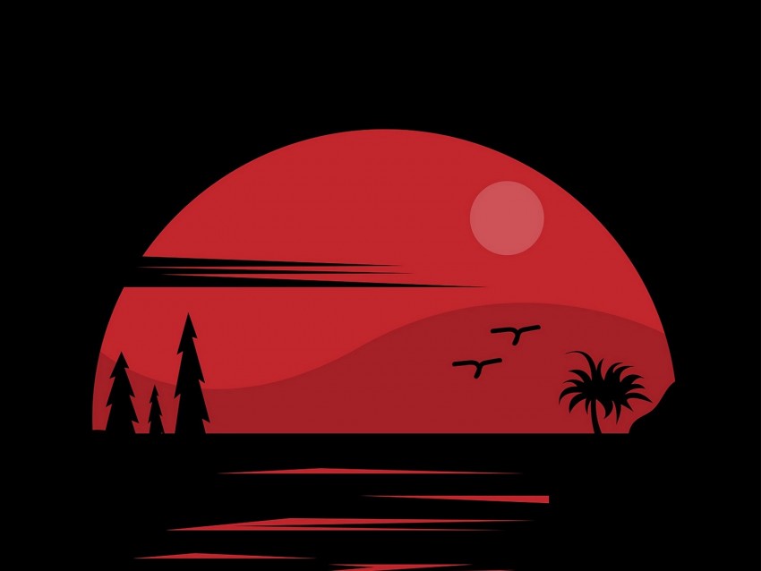 palm trees, art, dark, planet, sun