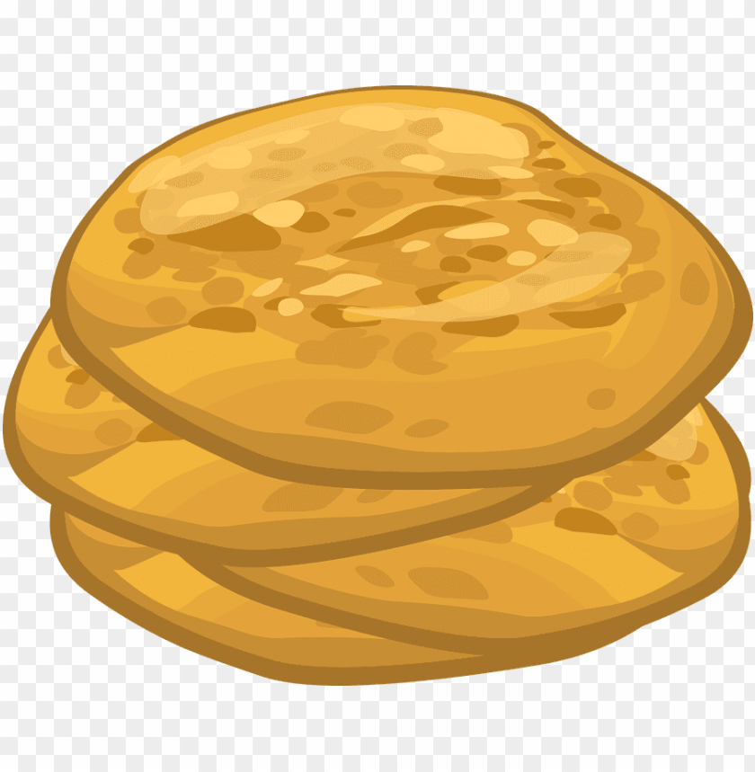 Three golden cookies stacked on a transparent background