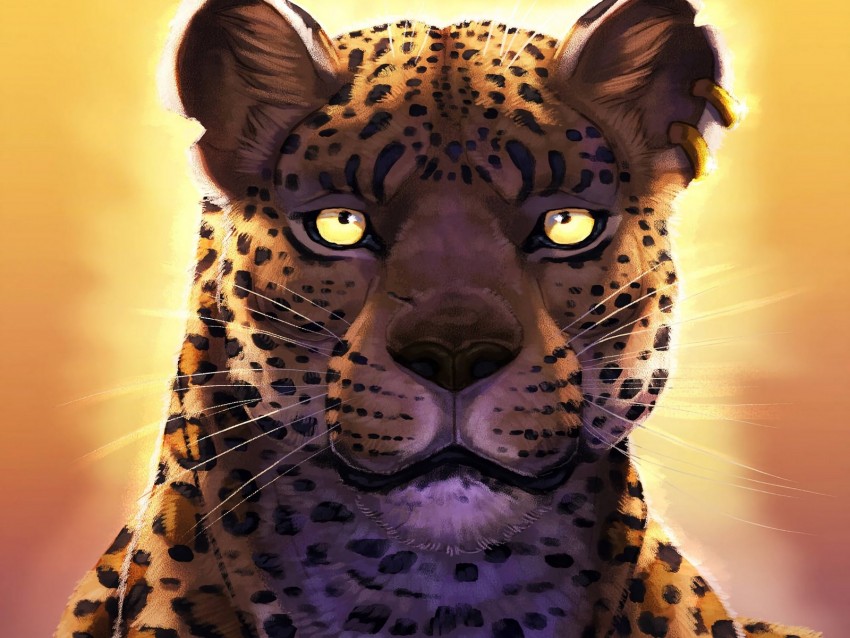 leopard illustration, animal art, wildlife portrait, big cat, digital painting