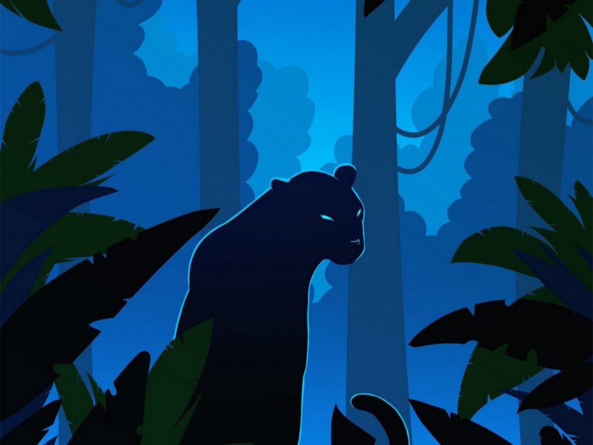 Panther Silhouette Vector Jungle Art Background