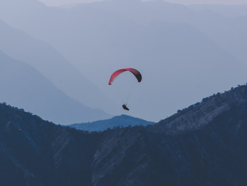 paragliding, mountain landscape, adventure sports, thrill-seeker, aerial view