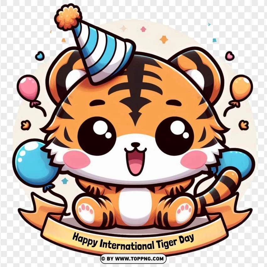 Party Tiger Cartoon Happy International Tiger Day Festivities PNG Transparent Background