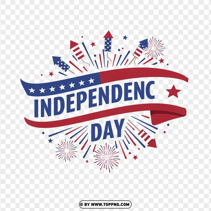 Happy Independence Day With Fireworks And Flag PNG Transparent Background