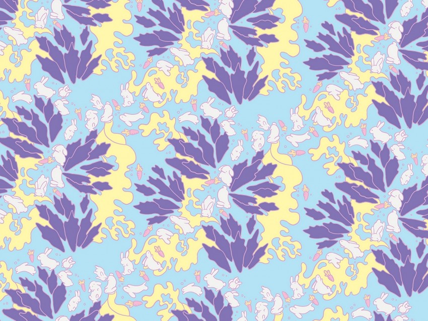 Pattern Rabbits Leaves Carrots Colorful Background